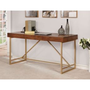 Furniture of America CM-DK6447 Halstein - Writing Desk - Light Walnut / Gold
