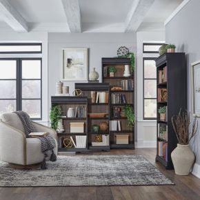 Liberty Furniture 532-HO-SBW Meritage - 4 Piece Stepped Bookcase Wall Set - Aged Charcoal