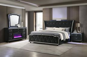 Coaster Fine Furniture 223161KE-S4B Lorient - 4-Piece Eastern King Bedroom Set With LED Flame Box Dresser - Black