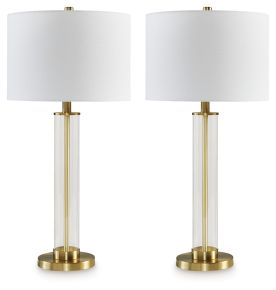 Signature Design by Ashley® L431584 Orenman - Glass Table Lamp (Set of 2) - Clear / Brass Finish