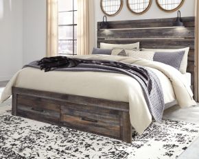 Signature Design by Ashley® B211/58/56S/97 Drystan - Brown / Beige - King Panel Bed With 2 Storage Drawers