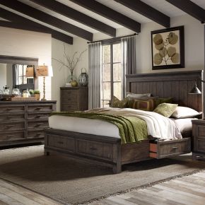 Liberty Furniture 759-BR-K2SDMC Thornwood Hills - 4 Piece Bedroom Set (King Two Sided Storage Bed, Dresser & Mirror, Chest) - Dark Brown