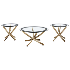 Coaster Fine Furniture 707888-S3 Brooke - 3 Piece Round Coffee And End Table Set - Rose Brass