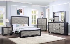 ACME BD01426EK Nicola - Ek Bed - Silver PU & Black Finish