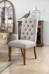 Furniture of America CM3829F-SC-2PK Gianna - Buttoned Side Chair (Set of 2) - Rustic Oak /Ivory