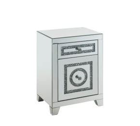 ACME 97934 Noralie - Accent Table With Storage Drawers - Mirrored & Faux Diamonds - 26"