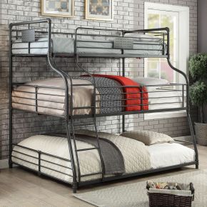 Furniture of America CM-BK918-BED Olga - Twin Over Full Over Queen Bunk Bed - Antique Black