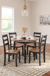 Ashley Furniture D396/15/01(2) Gesthaven - 5 Pc. - Round Dining Room Drop Leaf Table, 4 Side Chairs - Natural / Brown