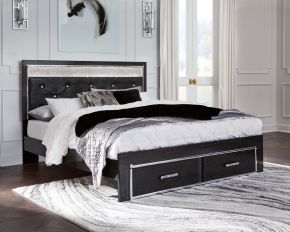 Signature Design by Ashley® B1420/158/56S/97 Kaydell - Black - King Upholstered Glitter Panel Storage Bed