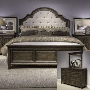Liberty Furniture 297-BR-KUBDM Liberty Furniture 297-BR-KUBDM Paradise Valley - 3 Piece Bedroom Set (King Upholstered Bed, Dresser & Mirror) - Saddle Brown