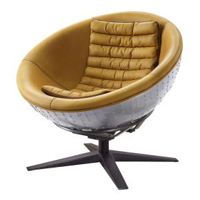 ACME 59664 Brancaster - Accent Chair - Turmeric Top Grain Leather & Aluminum