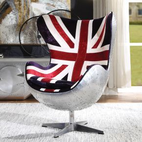 ACME 59835 Brancaster - British Flag Accent Chair With Swivel - Pattern Fabric & Aluminum