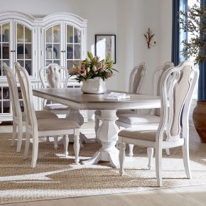 Liberty Furniture 244-DR-O72PS Magnolia Manor - 7 Piece Double Pedestal Table Set (Splat Back Upholstered Side Chairs) - White