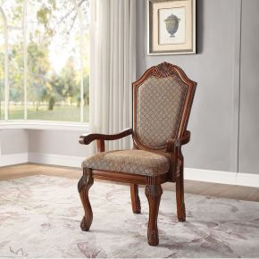 ACME 04078A Chateau De Ville - Fabric Arm Chair (Set of 2) - Cherry / Light Brown