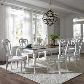 Liberty Furniture 244-DR-O7LGS Magnolia Manor - 7 Piece Leg Table Set - White - Shaped Back Chairs