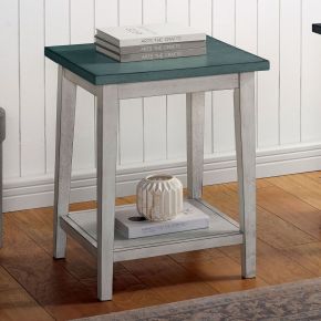 Furniture of America CM-AC361GR Banjar - Side Table - Antique White / Antique Teal