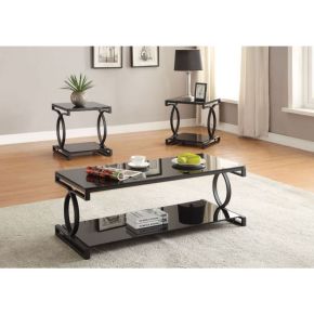 ACME 81488 Milo - Coffee Table - Sandy Black & Black Glass