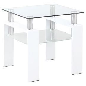 Coaster Fine Furniture 703437 Dyer - 1-Shelf Square Glass Top Side End Table - White