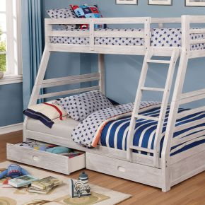 Furniture of America CM-BK588BWH-BED California - Twin Over Full Bunk Bed With 2 Drawers - Wire - Brushed White