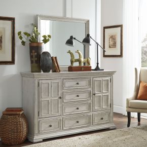 Liberty Furniture 361W-BR-DM Big Valley - Dresser & Mirror - Whitestone