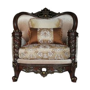 ACME 50687 Devayne - Chair With 2 Pillows (Same Lv01584) - Pattern Fabric & Dark Walnut