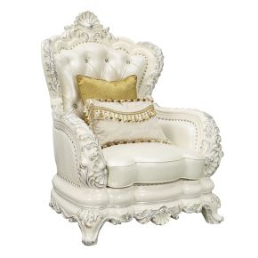 ACME LV01226 Adara - Chair With 2 Pillows - Pearl White Synthetic Leather & Antique White