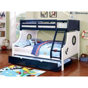 Furniture of America CM-BK629-BED Nautia - Twin Over Full Bunk Bed - Blue / White