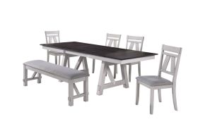 New Classic 40-1903-D4CB New Classic 40-1903-D4CB Maisie - Dining Table & 4 Chairs & Bench - White / Dark Brown