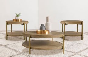 Coaster Fine Furniture 706188-S3 Arini - 3 Piece Round Coffee And End Table Set - Sand Wash