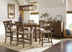 Signature Design by Ashley® D631/32/124(6)/60 Moriville - 8 Pc. - Counter Extension Table, 6 Barstools, Server - Dark Gray