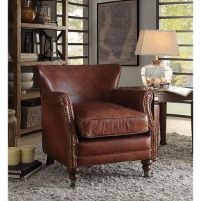 ACME 96679 Leeds - Accent Chair - Vintage Dark Brown Top Grain Leather