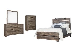 New Classic 00-6303-14C Misty Lodge - 6/6 Eastern King 4 Piece Bedroom Set (Bed & Dresser & Mirror & Chest) - Greige