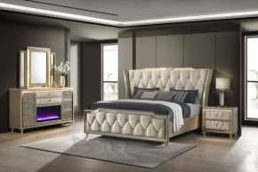 Coaster Fine Furniture 222661Q-S4B Lorient - 4 Piece Queen Bedroom Set With LED Flame Box Dresser - Ivory And Camel