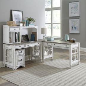 Liberty Furniture 244-HOJ-LSLD Magnolia Manor - 5 Piece Home Office Set (L Shaped Desk & Hutch) - White