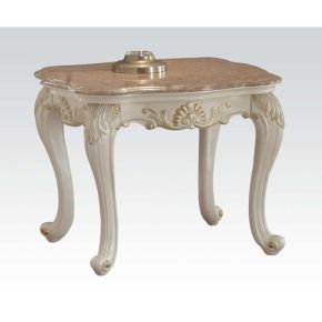 ACME 83542 Chantelle - End Table With Marble Top - Marble Top & Pearl White