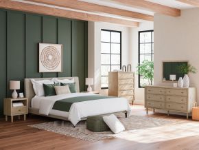 Signature Design by Ashley® B1199/231/36/82 Cielden - Soft Gray / Beige - 3 Pc. - Dresser, Mirror, King Upholstered Bed With Roll Slats