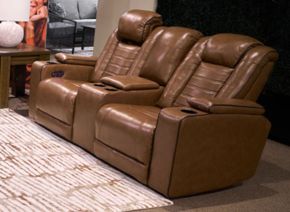 Ashley Furniture PCU1420018 Gruaro - Power Reclining Loveseat With Console / Adjustable Headrest - Amber