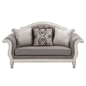ACME LV02120 Florian - Loveseat With 3 Pillows - Gray & Antique White