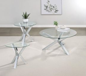 Coaster Fine Furniture 708128-S3 Kenzie - 3 Piece Round Coffee And End Table Set - Chrome