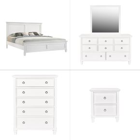 New Classic 02-044W-25C Tamarack - Western King 5 Piece Bedroom Set (Bed, Dresser, Mirror, Nighstand, Chest) - White