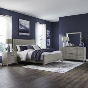 Liberty Furniture 694-BR-KUBDMN New Haven - 4 Piece Bedroom Set (King Upholstered Bed, Dresser & Mirror, Night Stand) - White