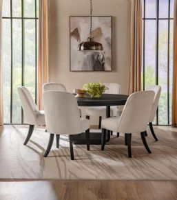 Coaster Fine Furniture 115390-S7 Leandro - 7 Piece Round Dining Table Set - Cream / Burnished Black