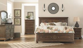 Signature Design by Ashley® B719/31/36/58/76/95/92 Flynnter - Medium Brown - 6 Pc. - Dresser, Mirror, California King Panel Bed With 2 Storage Drawers, Nightstand