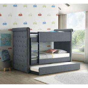 ACME 37855 Romana II - Twin Over Twin Bunk Bed & Trundle - Gray Fabric