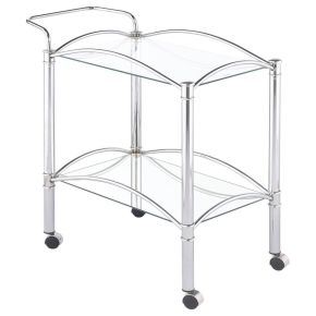 CoasterEveryday 910077 Shadix - 2-Tier Rectangular Glass Shelf Metal Bar Cart - Chrome