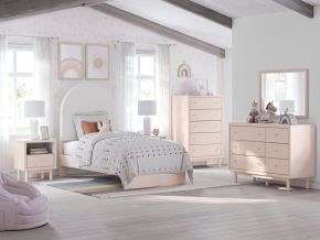 Signature Design by Ashley® B1323/221/36/245/53/52/89/B100-11 Wistenpine - 7 Pc. - Dresser, Mirror, Chest, Twin Upholstered Panel Bed - Blush
