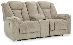 Signature Design by Ashley® 9030918 Hindmarsh - Stone - Power Reclining Loveseat With Console/ Adj Hdrst