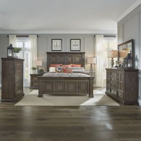 Liberty Furniture 361-BR-KPBDMCN Liberty Furniture 361-BR-KPBDMCN Big Valley - 5 Piece Bedroom Set (King Panel Bed, Dresser & Mirror, Chest, Nightstand) - Brownstone