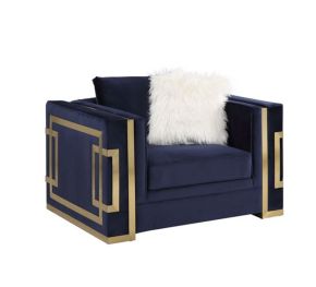 ACME LV00295 Virrux - Chair With 2 Pillows - Blue Velvet & Gold