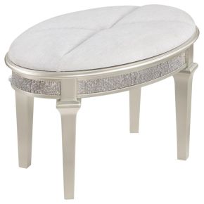 Coaster Fine Furniture 223399 Evangeline - Upholstered Oval Vanity Stool Silver And Ivory - Silver Oak